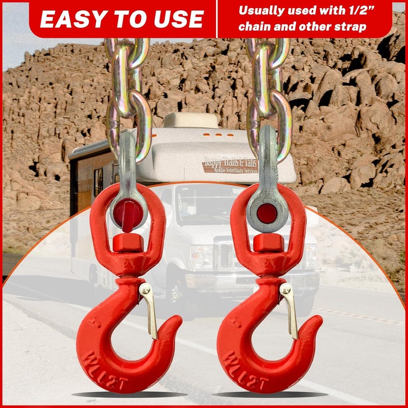 HENBOW 2 Ton Swivel Lifting Hooks,G80 Trailer Safety Chain Hooks with Latch,4400Lbs Safety Load Limit,Heavy Duty Alloy Steel Round Rotating Sling Towing Log Hook for Lifting and Towing - Image 4